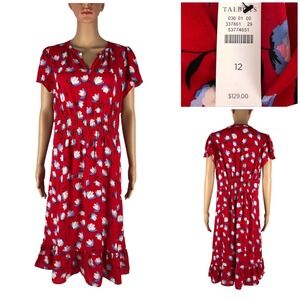 Talbots Womens 12 Dress Red Floral Fit & Flare Stretch Short Sleeve NWT $129